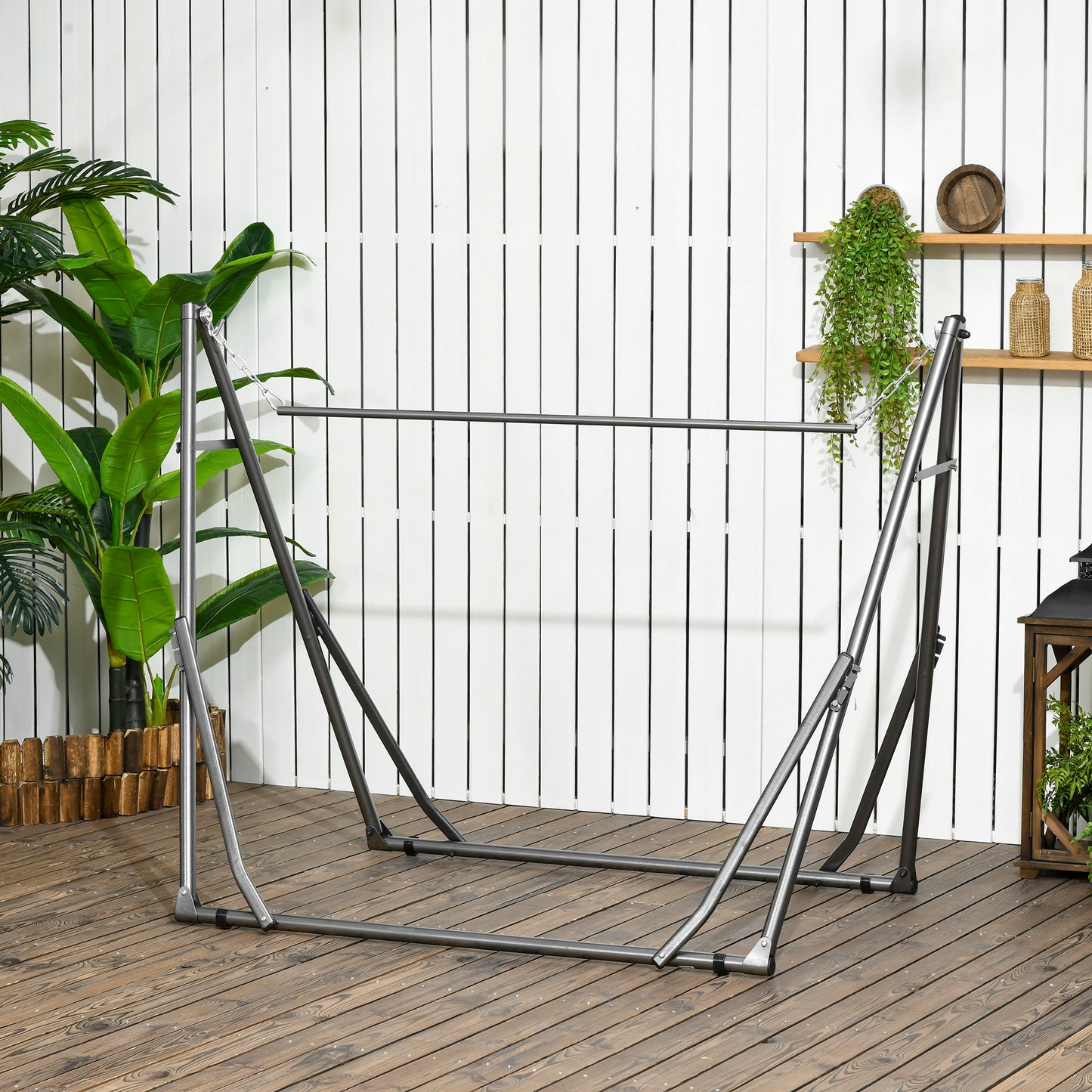 Outsunny Foldable Hammock Stand, Portable Hammock with Metal Frame, 2 in 1 Hammock Net Stand, Clothes Drying Rack, Load Capacity 120kg, for Patio, Garden, Yard, Black