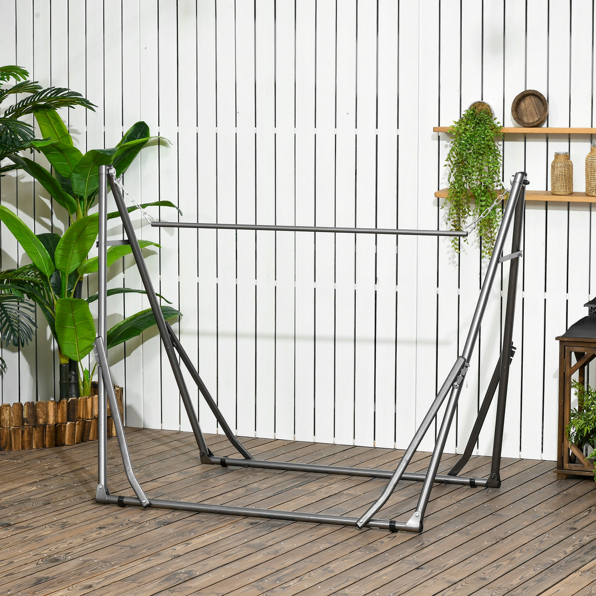 Outsunny Foldable Hammock Stand, Portable Hammock with Metal Frame, 2 in 1 Hammock Net Stand, Clothes Drying Rack, Load Capacity 120kg, for Patio, Garden, Yard, Black