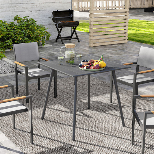 Mediterraneo Square Garden Table with Slat Top, Steel Frame, Garden Table for 4 Person, 80 x 80 x 74 cm, Grey