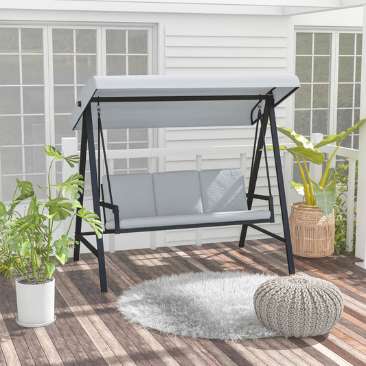 Monaco Three-Seat Garden Swing Chair, with Adjustable Canopy - Grey
