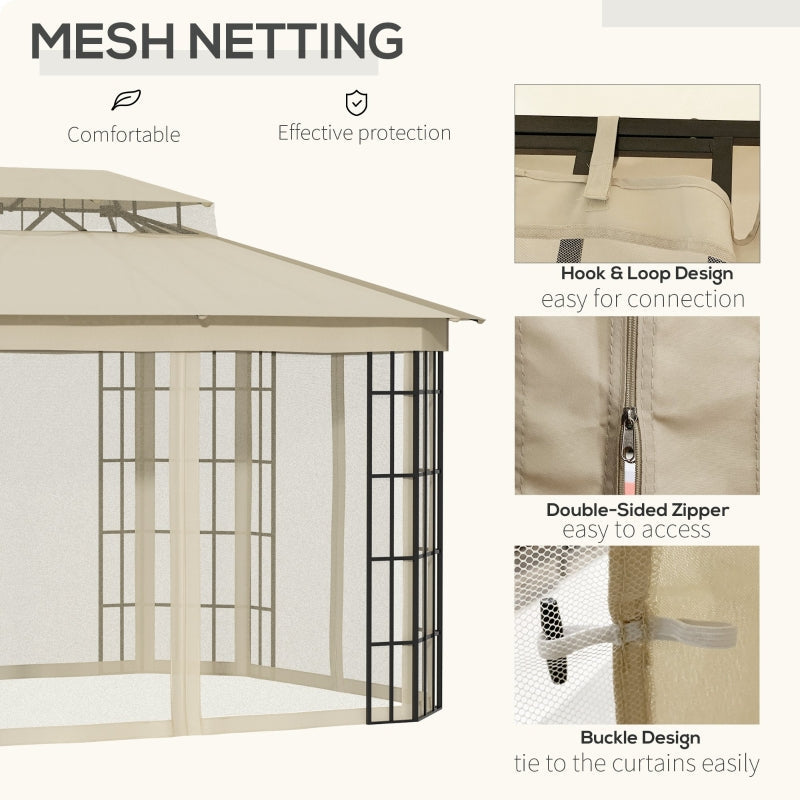 3.65m x 3m Round Hardtop Garden Gazebo with Mesh Netting & Double-Tier Roof