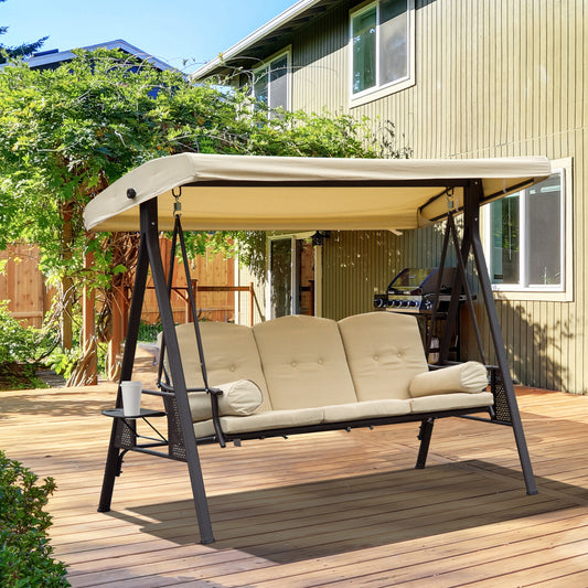 Sorrento Swing Chair Hammock Chair 3 Seater Canopy Cushion Shelter Garden Bench Steel Beige