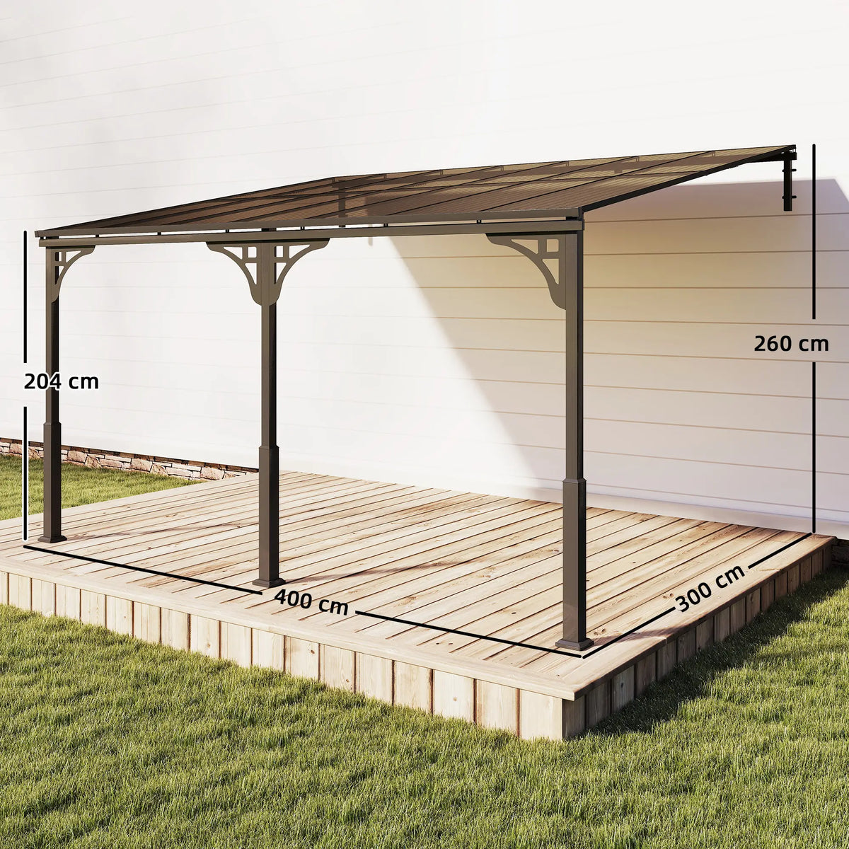4m x 3m Wall – Mounted Lean – To Metal Pergola with Polycarbonate Hardtop Roof – Heavy Duty Aluminium Garden Gazebo, Weatherproof Patio & BBQ Shelt...