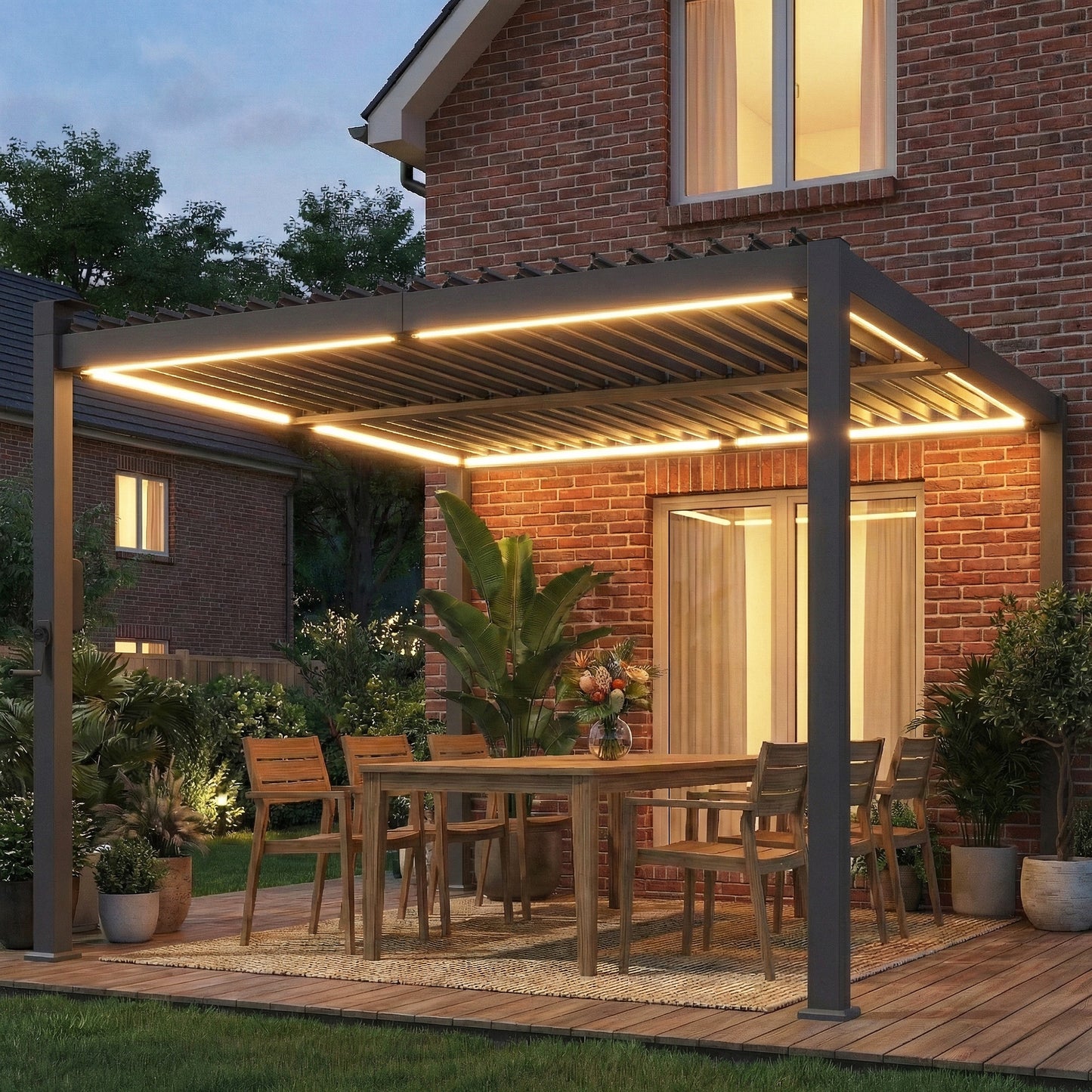 3 x 3 m Louvered Pergola with Solar LED lights, Metal Roof