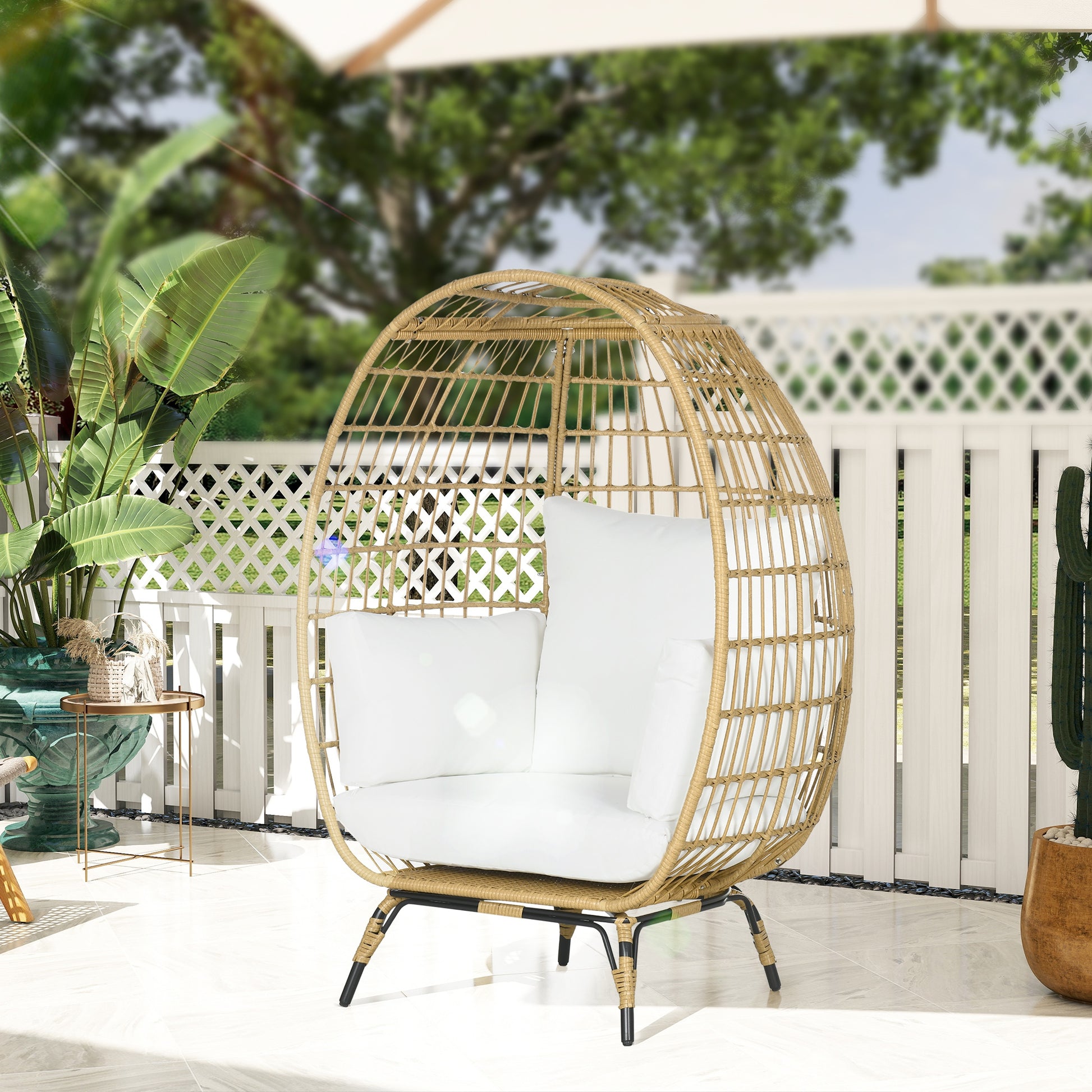 Santorini Rattan Egg Chair with Cushions and Pillows, Khaki