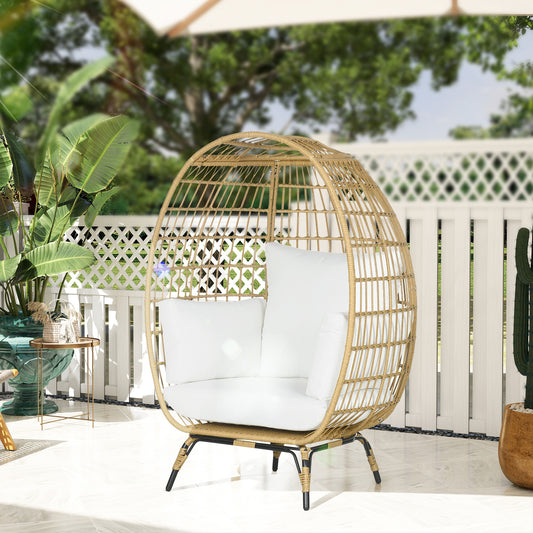 Santorini Rattan Egg Chair with Cushions and Pillows, Khaki