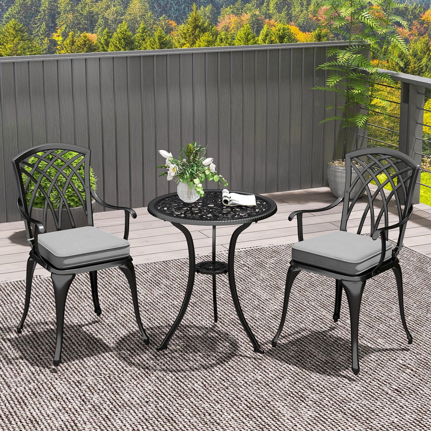 Monaco Three-Piece Cast Aluminium Bistro Set - Black