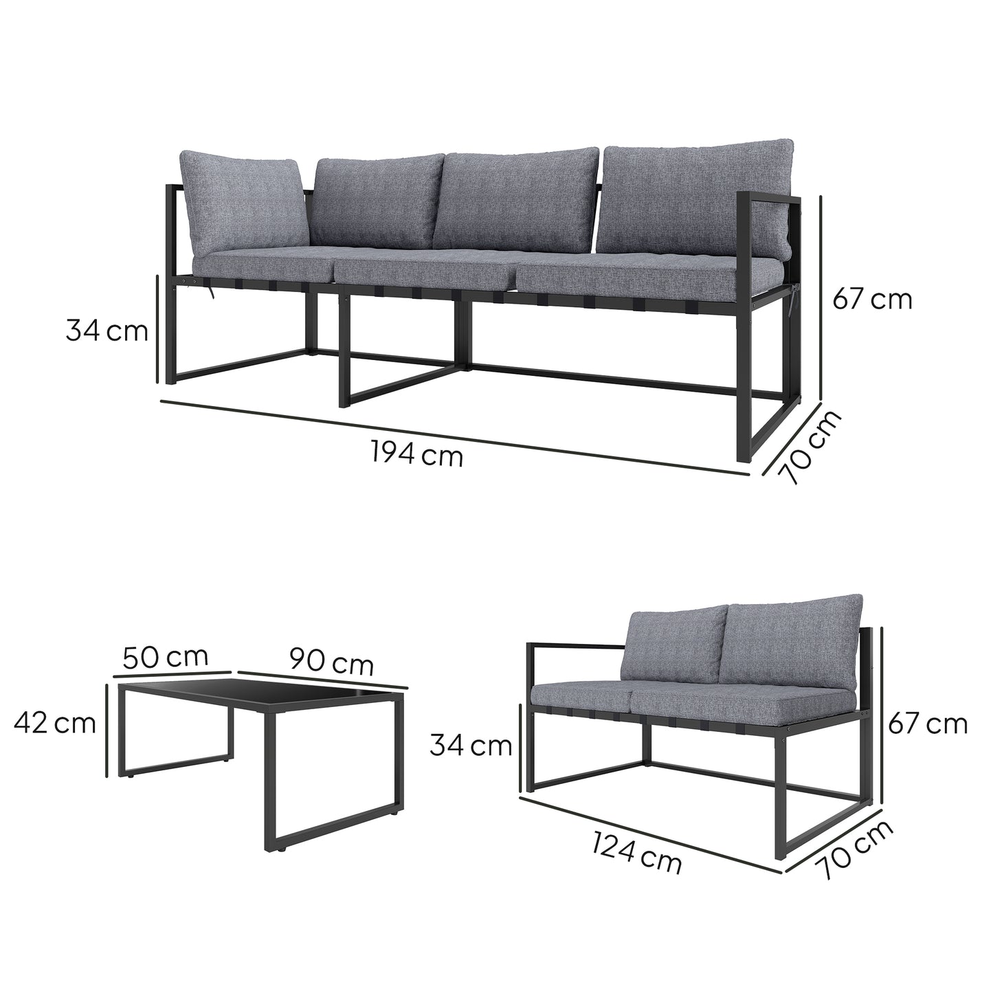 Outsunny Three-Piece L Shaped Garden Furniture Set with Cushions - Grey