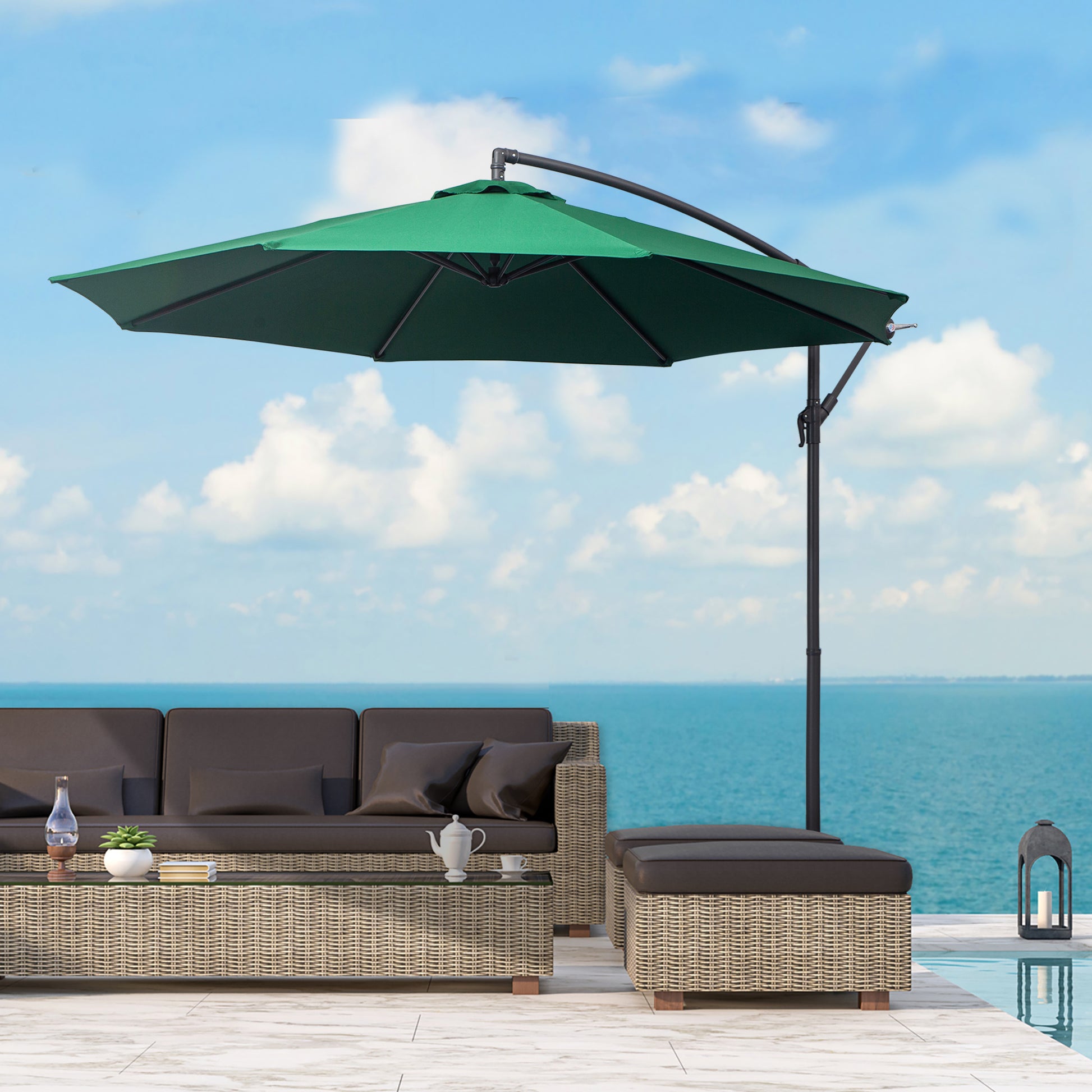 Mediterraneo 3m Banana Hanging Parasol Umbrella Green