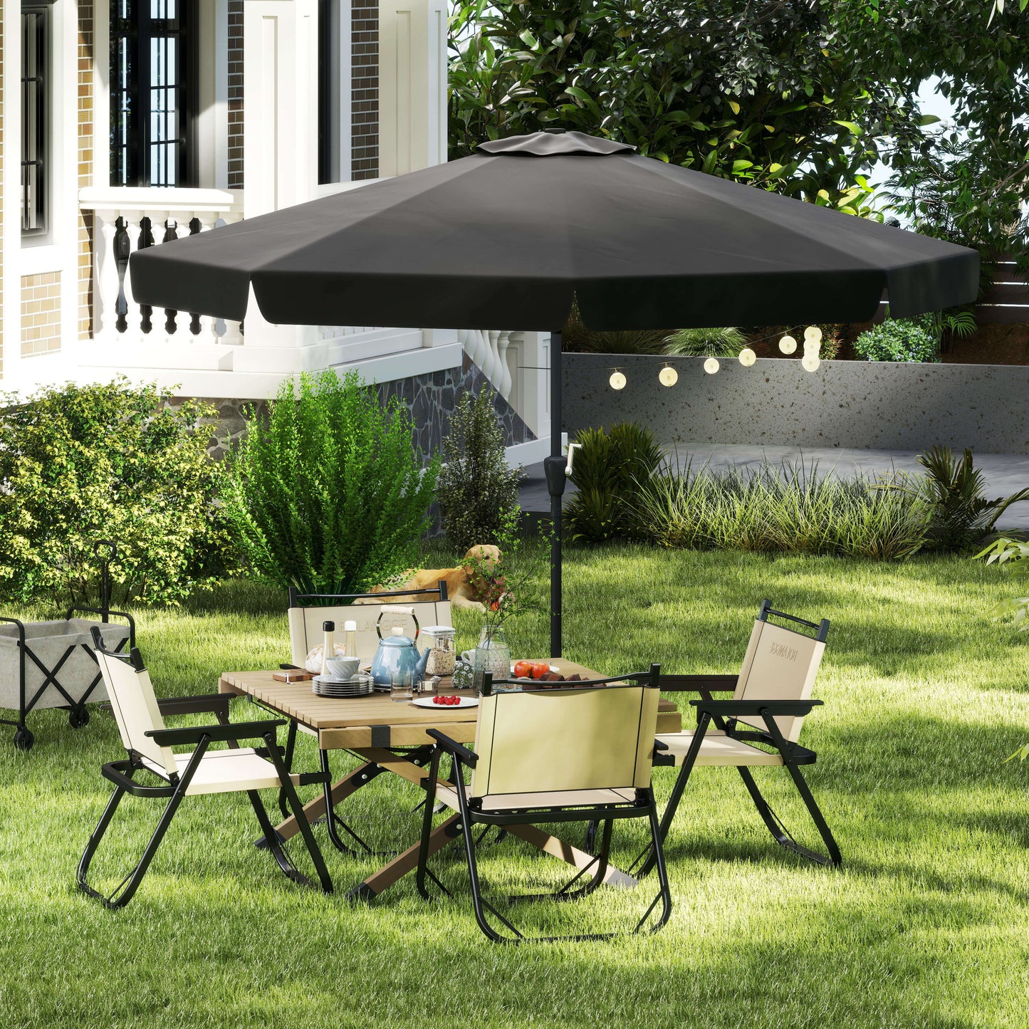 2.7m Patio Parasol Garden Umbrellas Outdoor Sun Shade Table Umbrella with Tilt, Crank, 8 Ribs, Ruffles