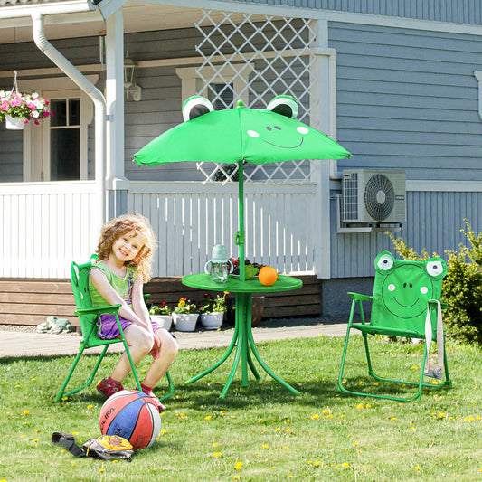 Kids Folding Picnic Table Chair Set w/ Parasol, Green