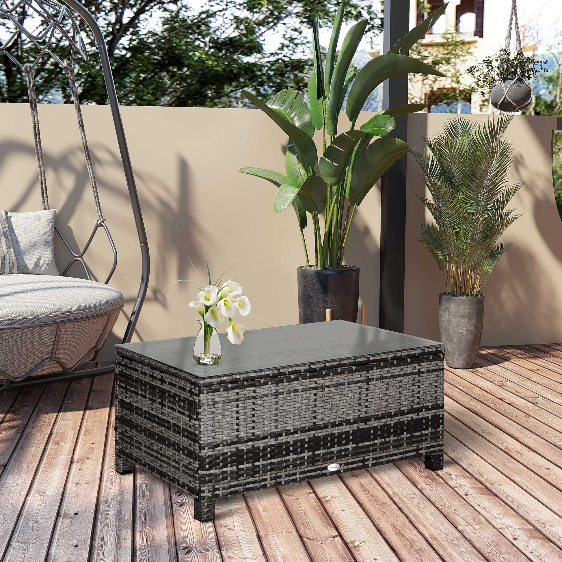 Tivoli PE Rattan Garden Coffee Table, with Glass Table Top - Grey