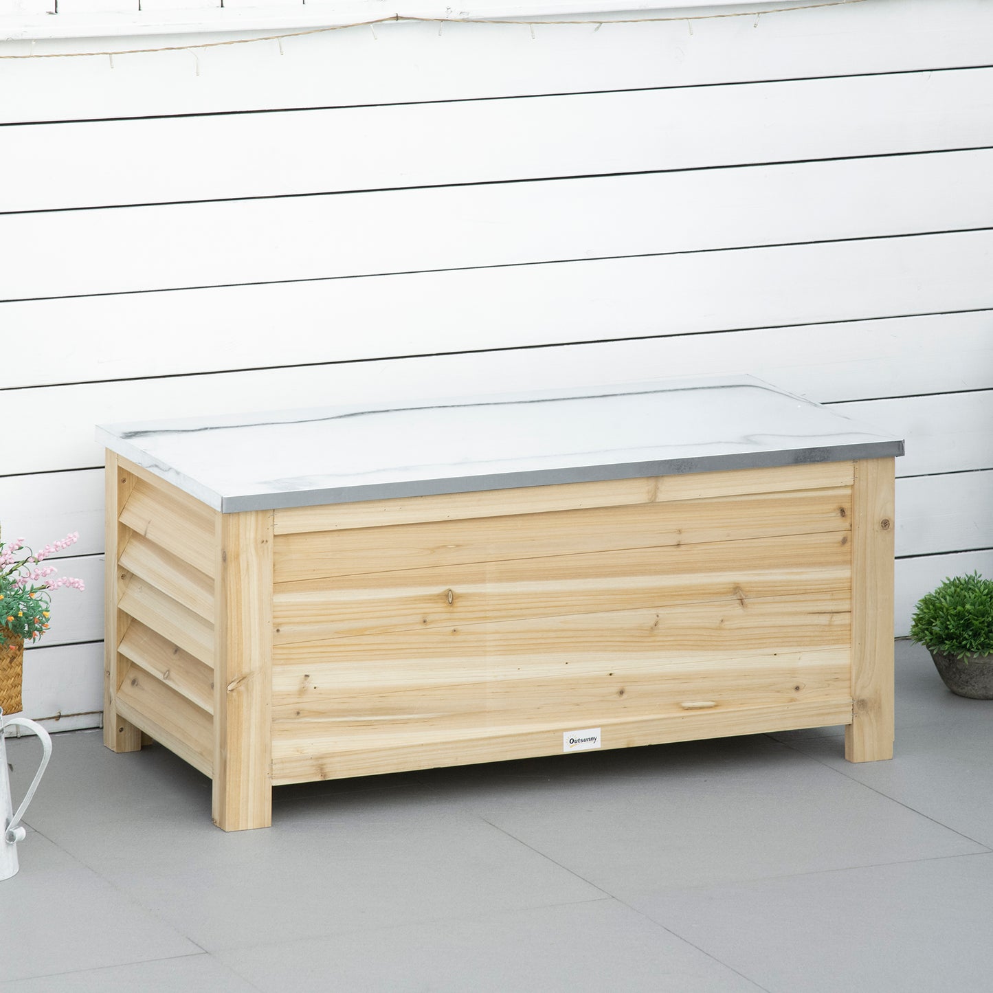 Outsunny - 155L Wooden Garden Storage Box, Natural Wood Finish