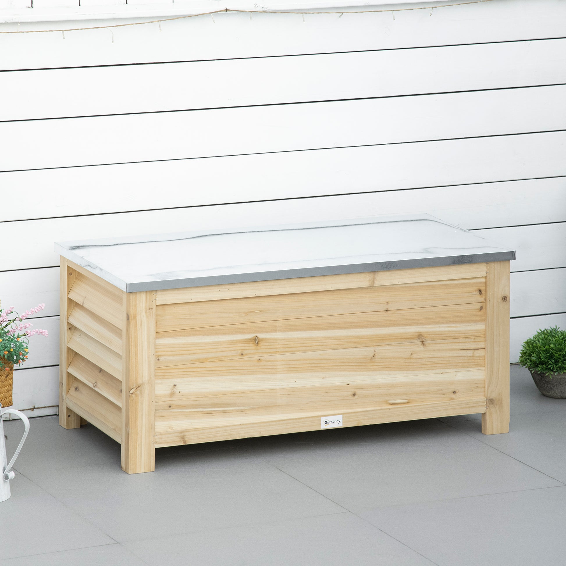 Outsunny - 155L Wooden Garden Storage Box, Natural Wood Finish