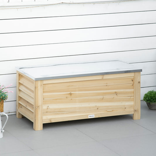 Outsunny - 155L Wooden Garden Storage Box, Natural Wood Finish