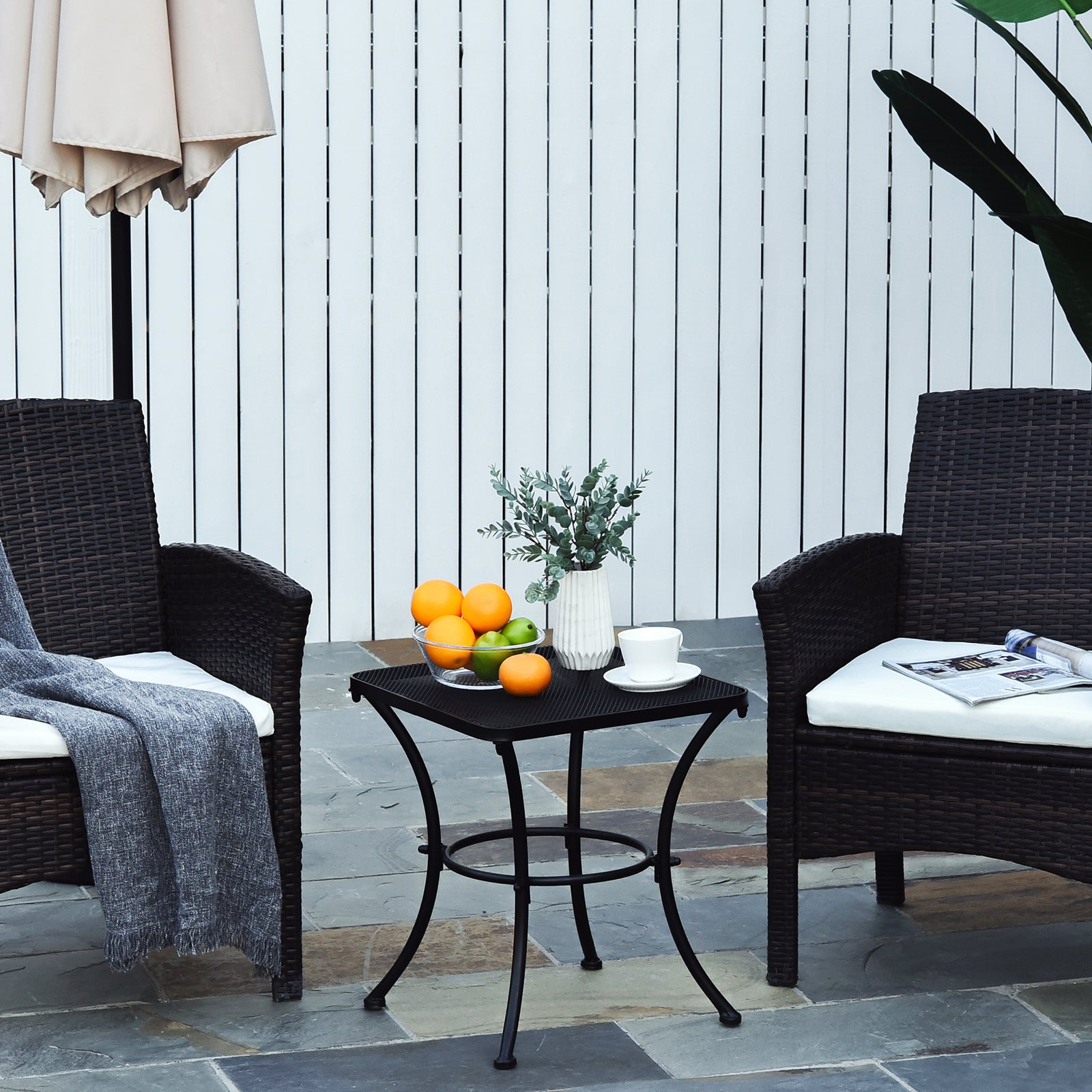 Square Garden Metal Bistro Table Outdoor Patio Coffee Side Desk - Black 45L X 45W X 50H CM