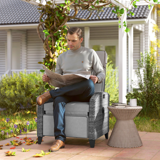 Mediterraneo Outdoor Recliner Chair with Adjustable Backrest and Footrest, Cushion, Side Tray, Light Grey/Grey