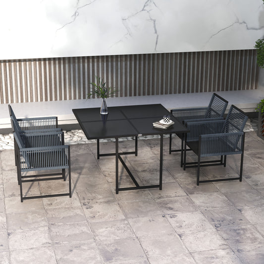 Ibiza Five-Piece Metal Dining Set, with Folding Back Chairs, Dark Grey