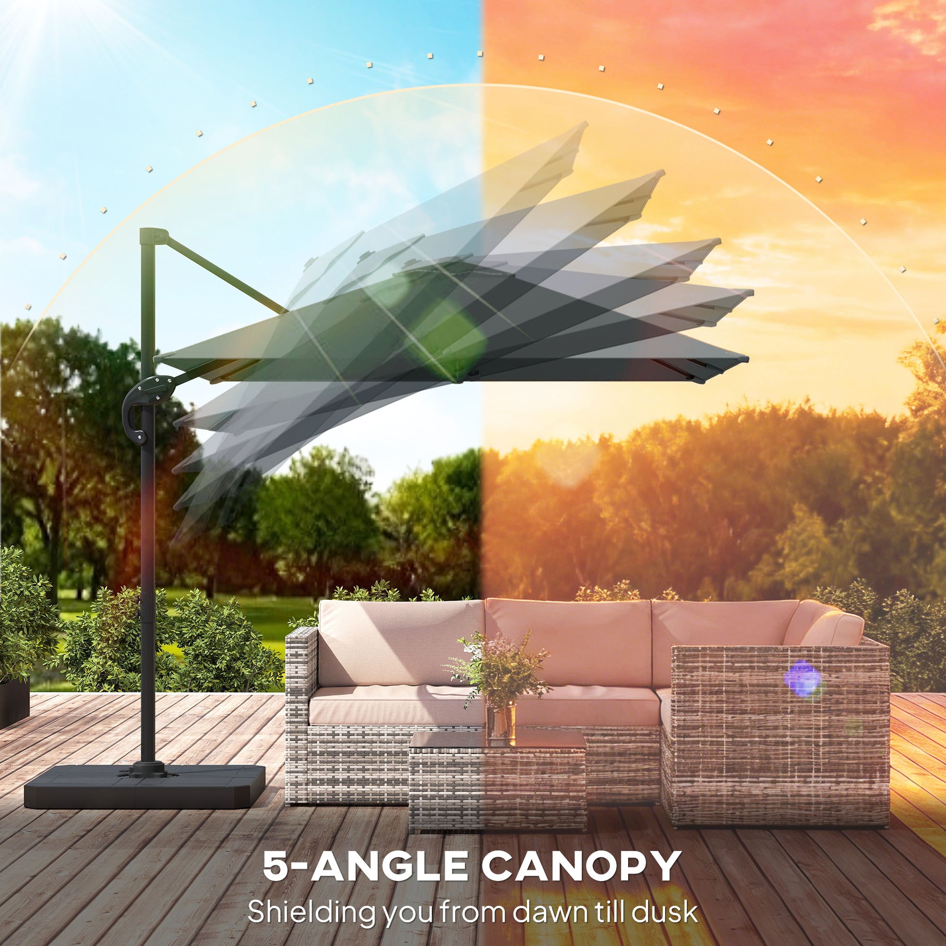 Outsunny 2.4 x 2.4m Cantilever Parasol with Umbrella Weights, UPF50+ Offset Outdoor Umbrella w/ Easy Tilt Adjustment, Dark Grey