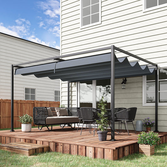 4 x 3(m) Metal Outdoor Pergola with Retractable Roof, Outdoor Gazebo with Drainage Holes for Garden, Patio