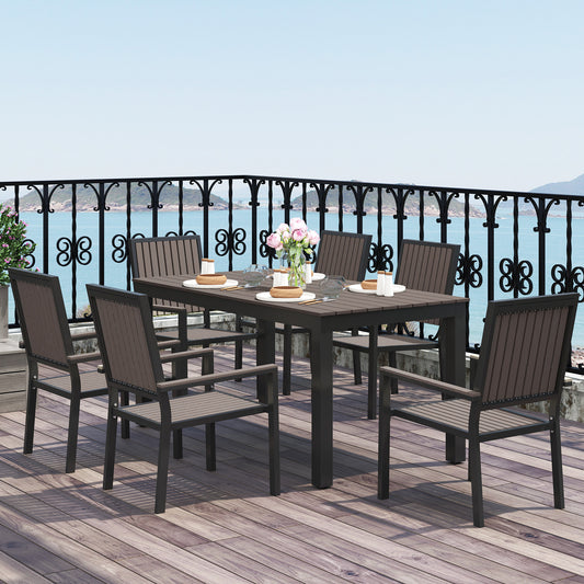 6 Seater Garden Dining Set with Stackable Chairs, Aluminium Frame, Rectangular Plastic Top, Garden Furniture Set, Garden Dining Table and Chairs