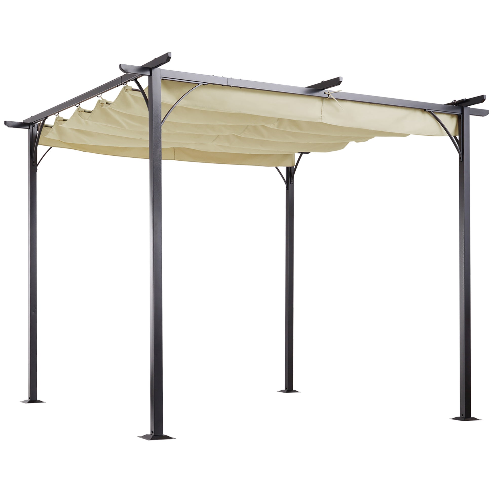 Outsunny 3 x 3(m) Metal Pergola with Retractable Roof, Garden Gazebo Metal Pergola Canopy for Party BBQ, Beige
