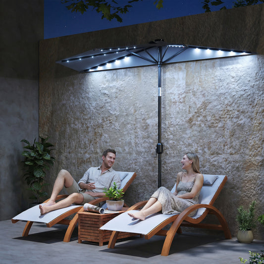 2.6 m Half Garden Parasol with Solar LED Lights, UPF50+ Semi Round Umbrella with 30° Tilt, Crank Handle