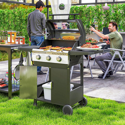 7.5kW Three-Burner Gas BBQ, with See-Through Lid - Black