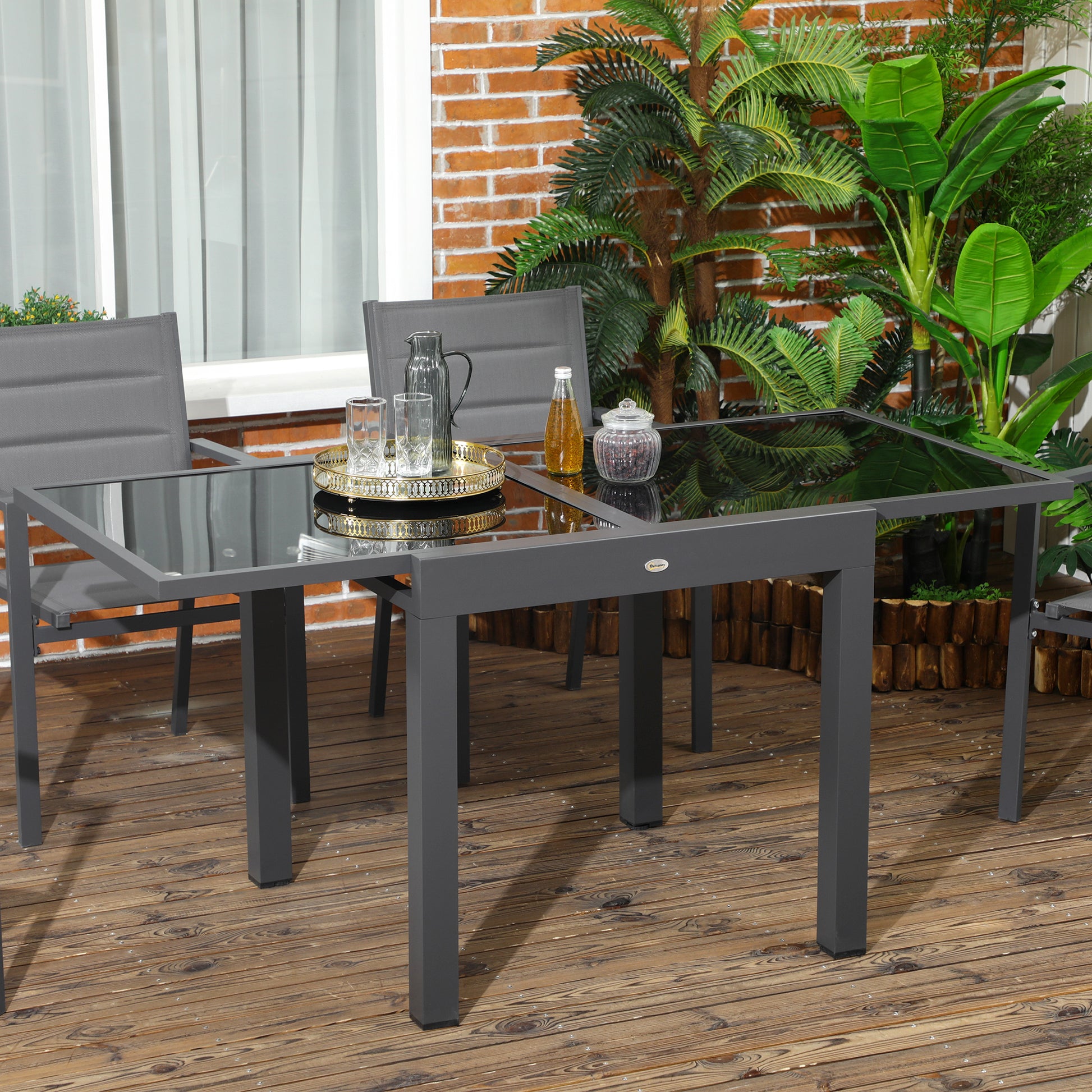 Monaco Extending Garden Table, Garden Dining Table with Aluminium Frame and Tempered Glass Tabletop