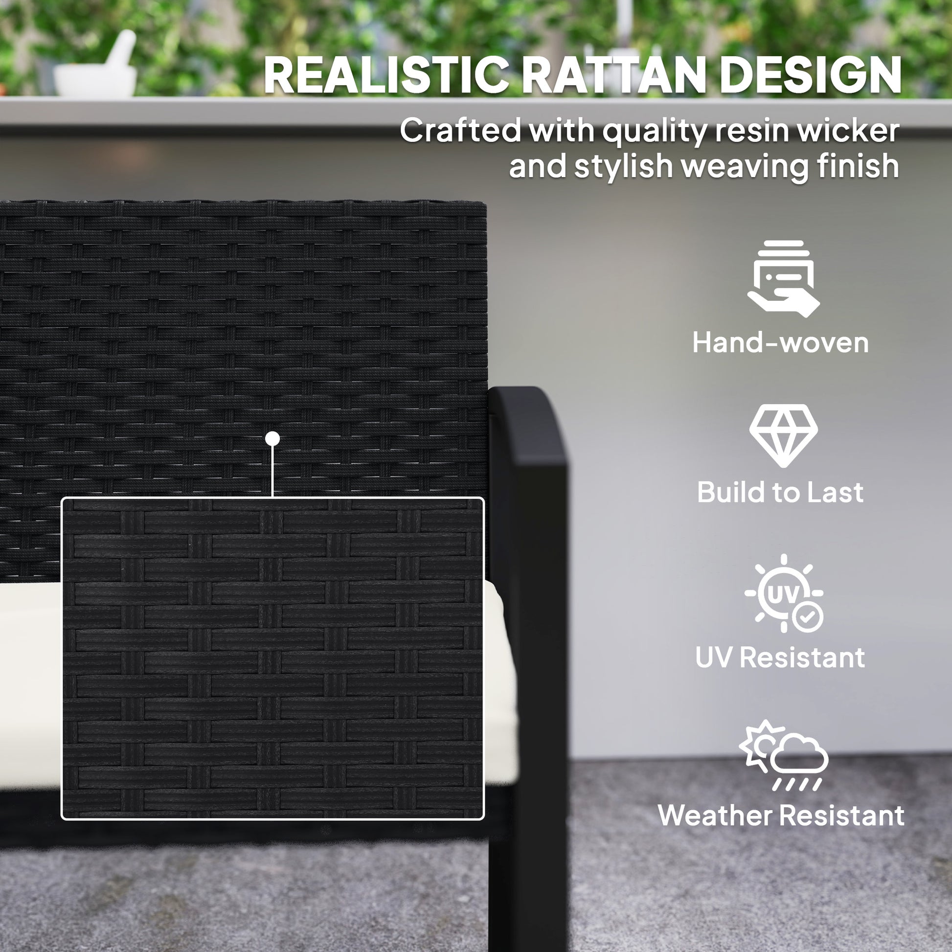 Outsunny Two-Seater Rattan Garden Bench - Beige