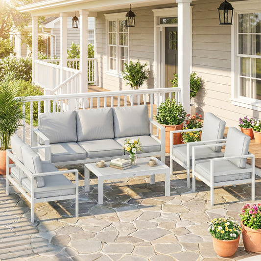 Capri 5 Piece Aluminium Garden Furniture Set with Olefin Cushions, Extra Deep Garden Sofa Set, White