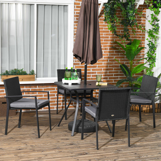 Tivoli Five-Piece Garden Dining Set, with Rattan Seat Chairs and Cushions - Black