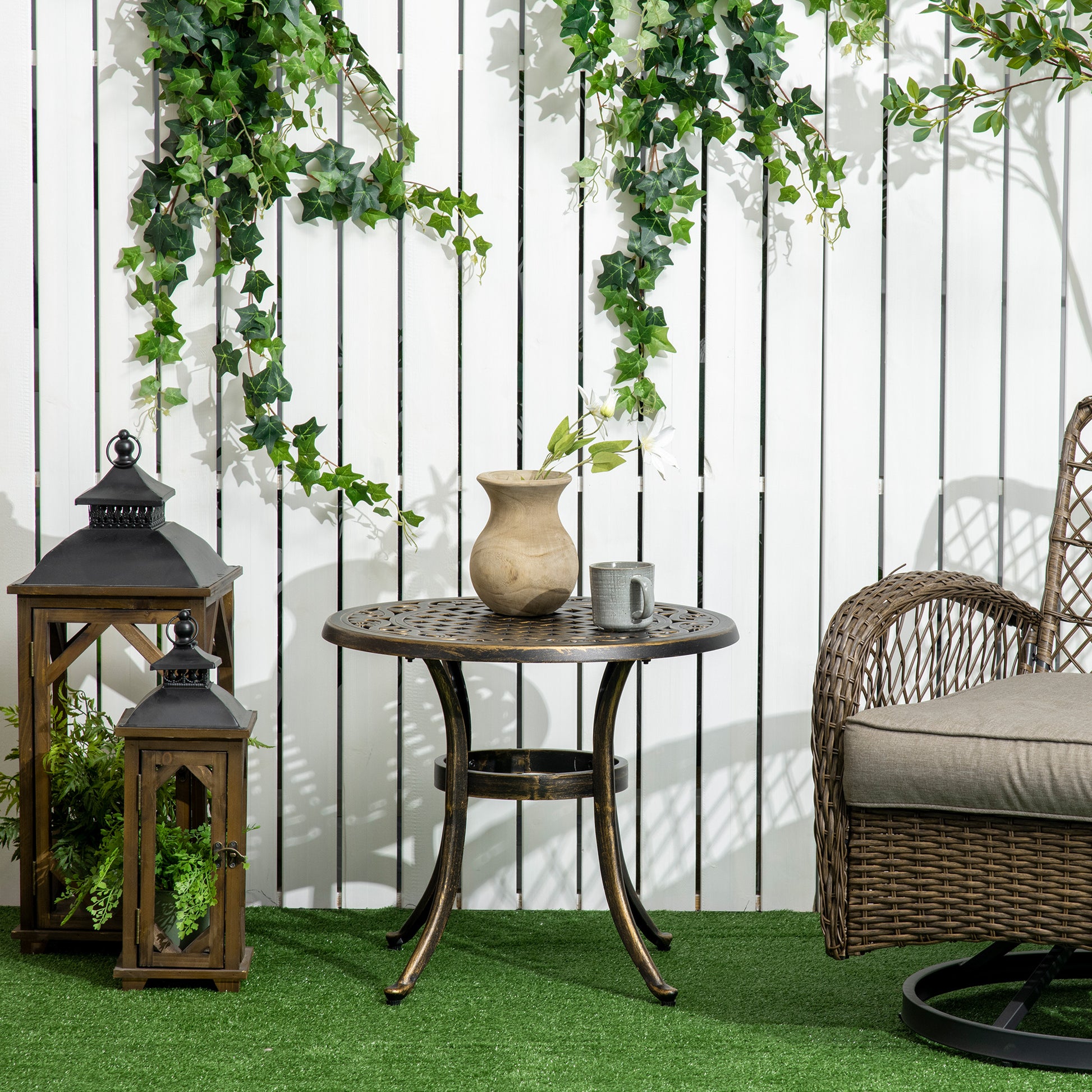 Tivoli Garden Table, Cast Aluminium Patio End Table with Anti-slip Foot Pads for Garden, Patio, Balcony