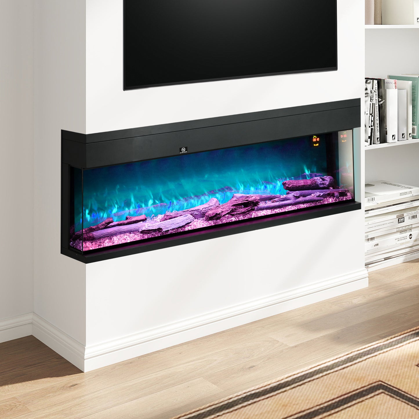 HOMCOM 1800W 15-40°C Adjustable Flame Glass Panel Convector Heater, 152cm