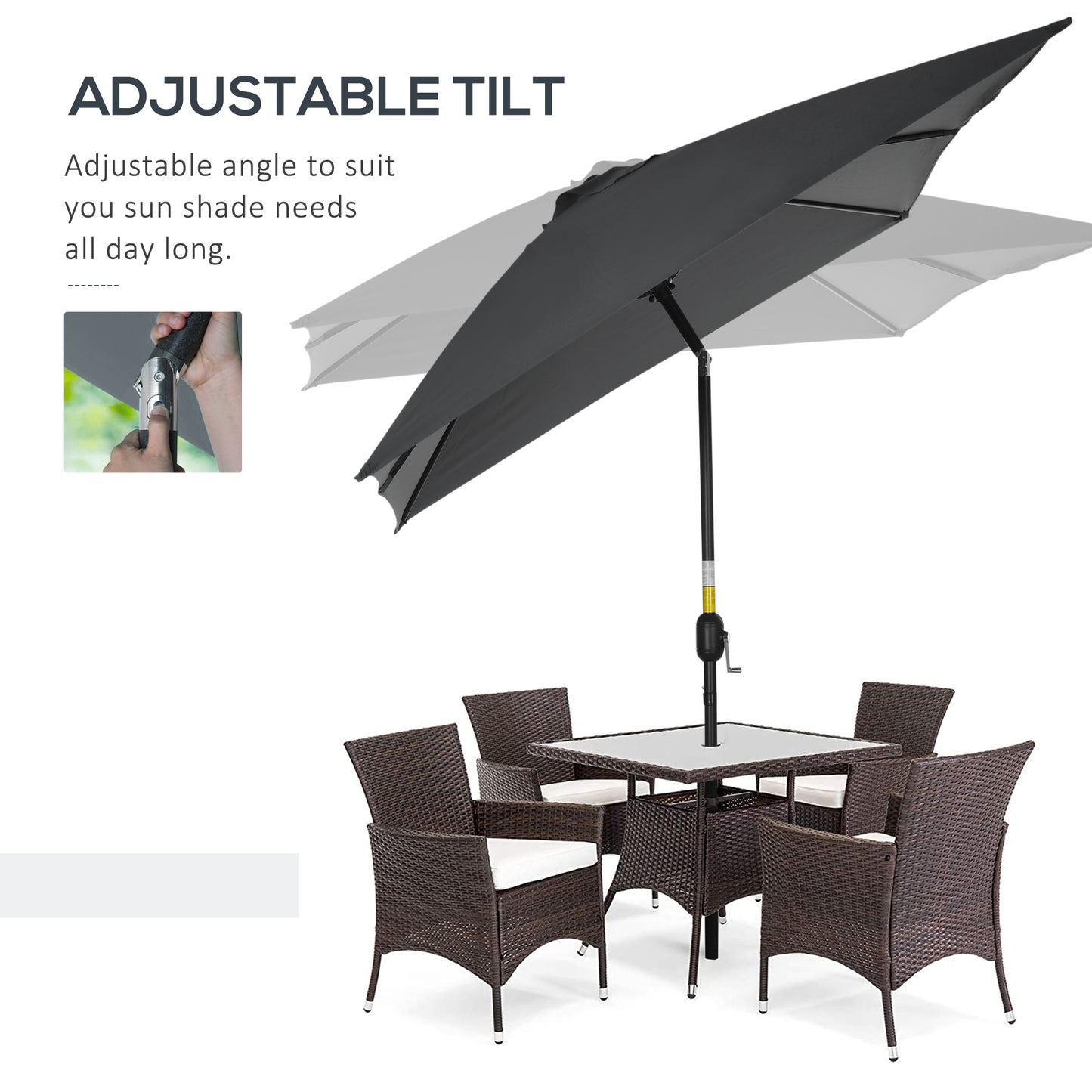 Outsunny 3x2m Garden Parasol Umbrella with Aluminium Pole, Tilt and Crank, Rectangular Outdoor Table Parasol Sun Shade for Patio, Black