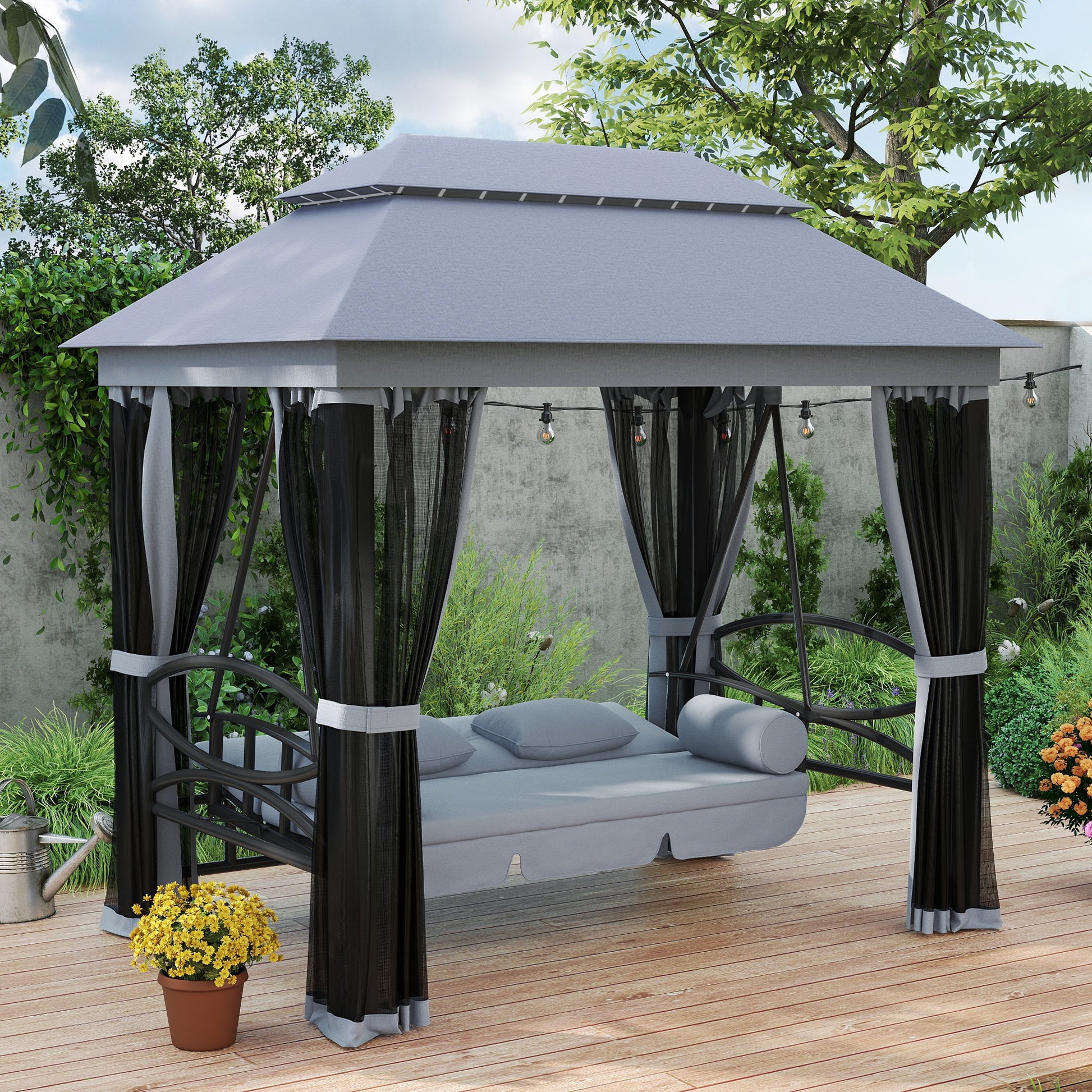 Sorrento 3 Seater Swing Chair Hammock Gazebo Lounger Cushioned Seat Waterproof Grey