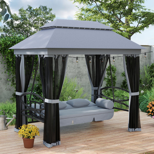 Sorrento 3 Seater Swing Chair Hammock Gazebo Lounger Cushioned Seat Waterproof Grey