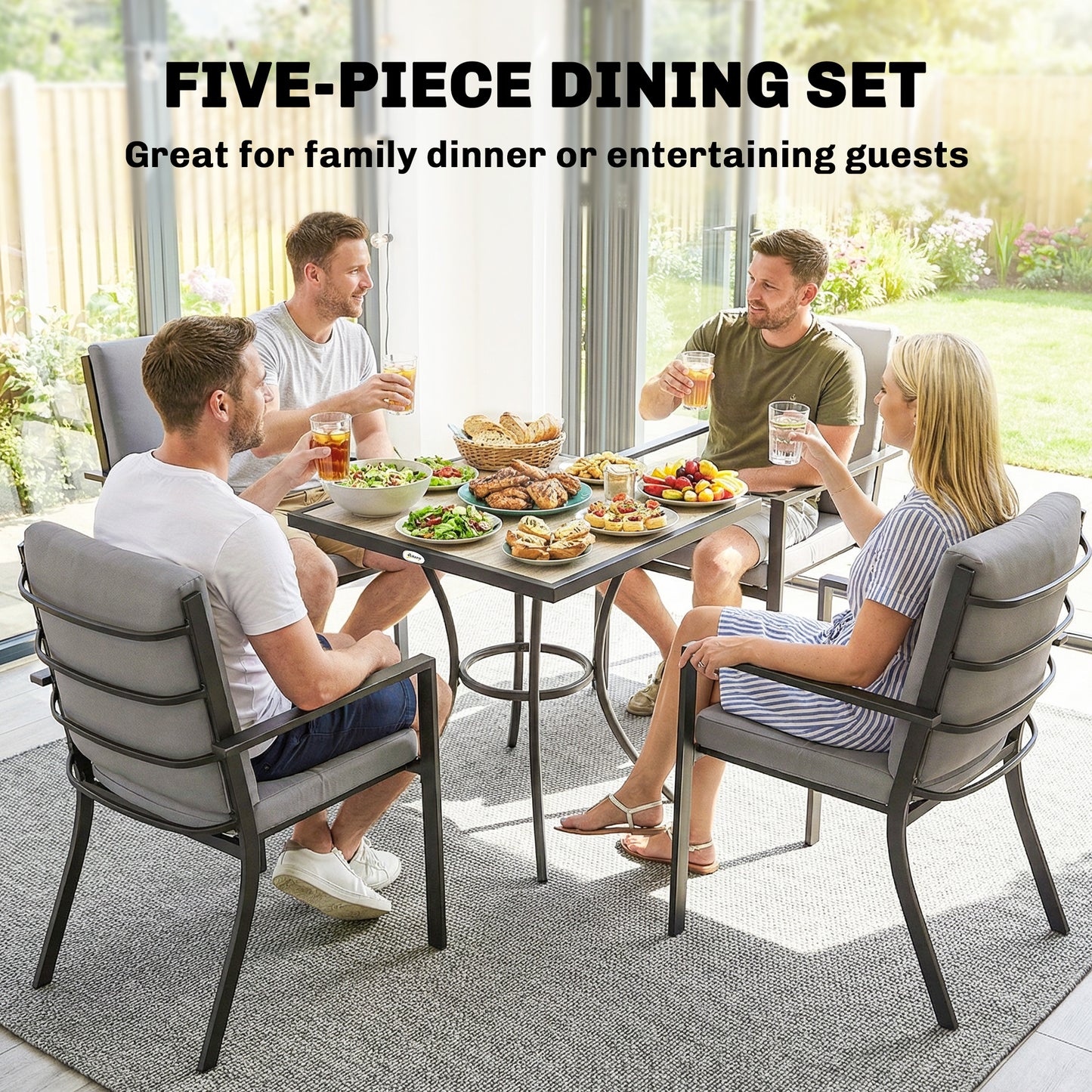 Outsunny 5 Pieces Outdoor Dining Set with Thick Cushions, Garden Dining Set for 4 with Stackable Chairs, Grey