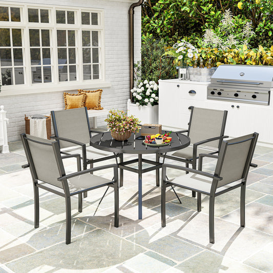 Mediterraneo 5 Piece Garden Dining Set with Round Table and 4 Stackable Chairs, Steel Frame, Patio, Terraces