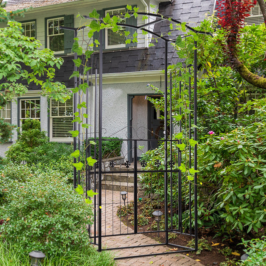 Garden Arch Gate with Trellis – Matte Black, 131 x 49 x 200 cm