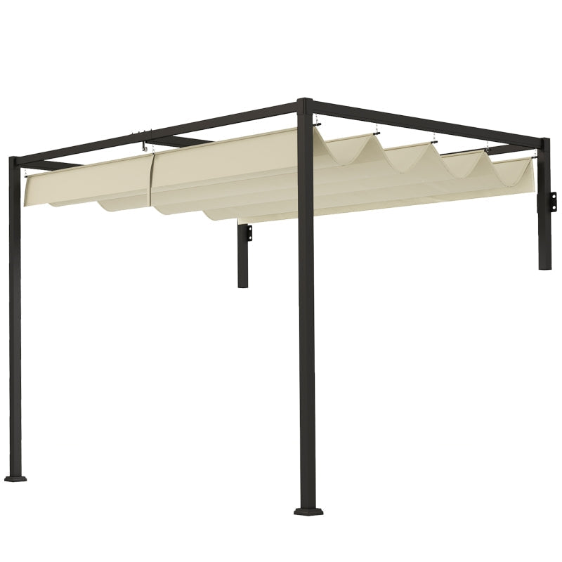2m x 3m Lean – To Steel Pergola – Khaki Adjustable Canopy Roof, Wall Mounted Patio Shade Shelter