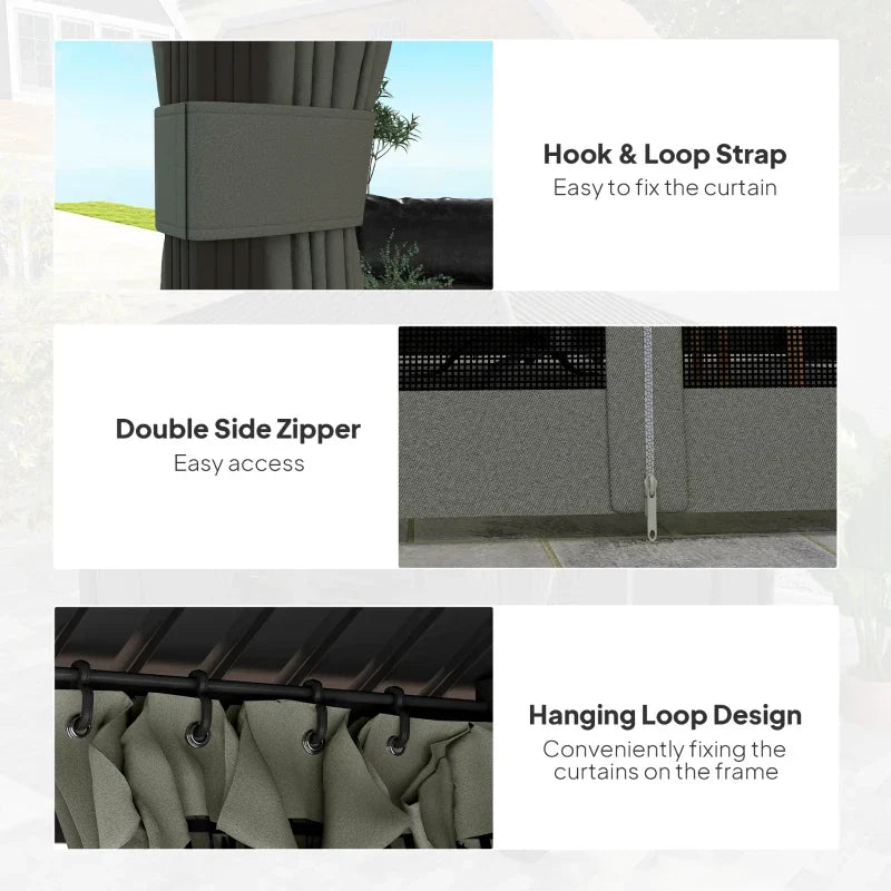 3.6m x 3m Dark Grey Hardtop Garden Gazebo with Aluminium Frame, Metal Roof, Privacy Curtains & Insect Mesh Panels