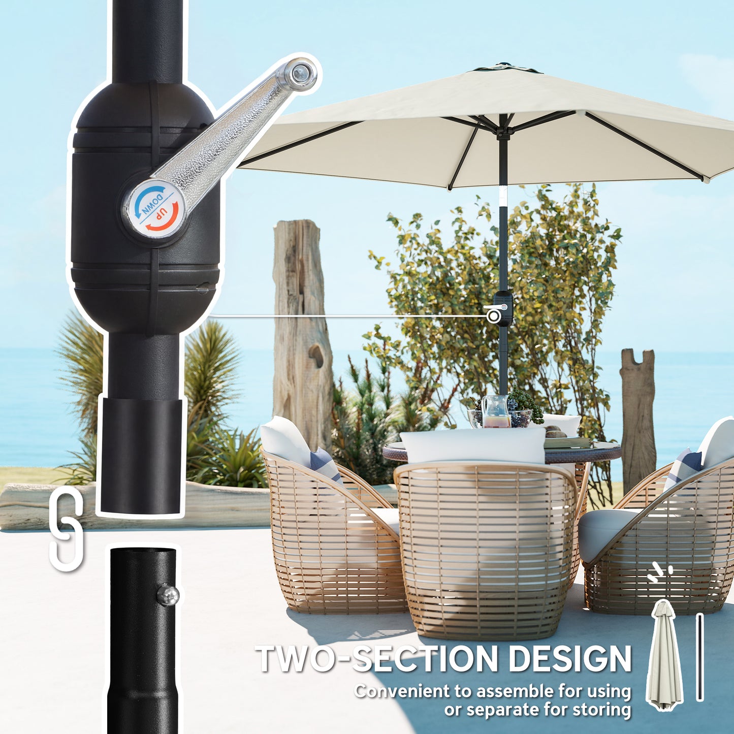 Outsunny 2.6 m Garden Parasol Umbrella with Aluminium Pole, Outdoor Patio Umbrella with Tilt and Crank, Vent, Cream White