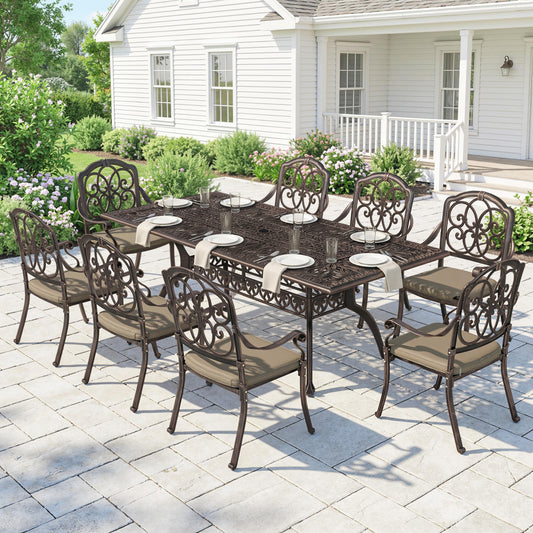Portofino 9 Piece Cast Aluminium Garden Dining Set, Garden Table and Chairs Set with Cushions