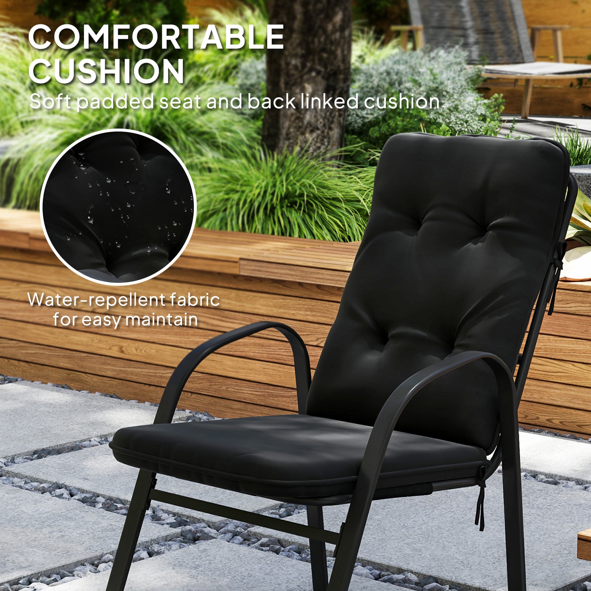 Outsunny Seven-Piece Garden Dining Set with Cushions - Black