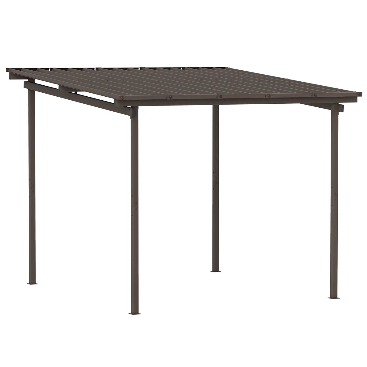 3m x 3m Lean – To Metal Pergola – Brown Wall Mounted Outdoor Patio Shade Shelter