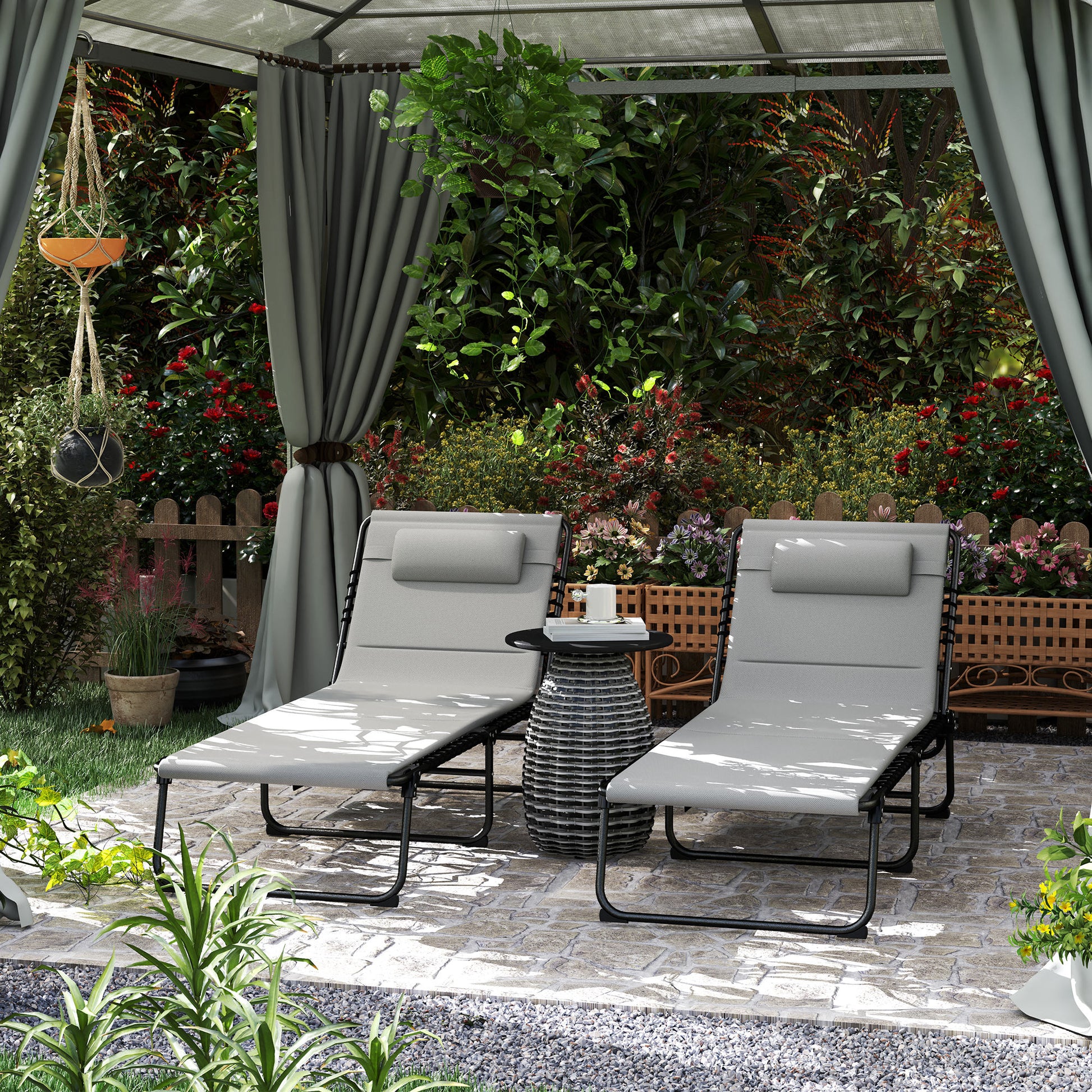 Verona Set of Two Reclining Sun Loungers - Light Grey