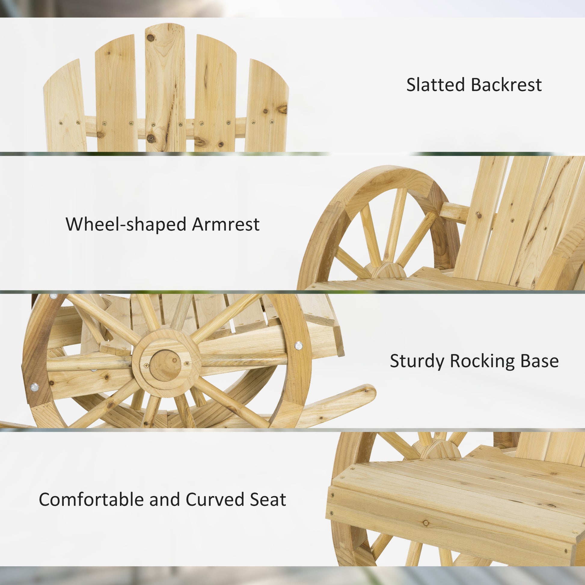 Outsunny 2 Piece Wooden Adirondack Rocking Chair Reclining Armchair Outdoor Garden Furniture Patio Porch Rocker - Natural