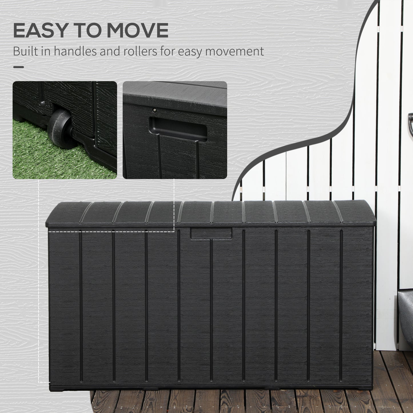 Outsunny - 336L Plastic Garden Storage Box, with Wheels, Black
