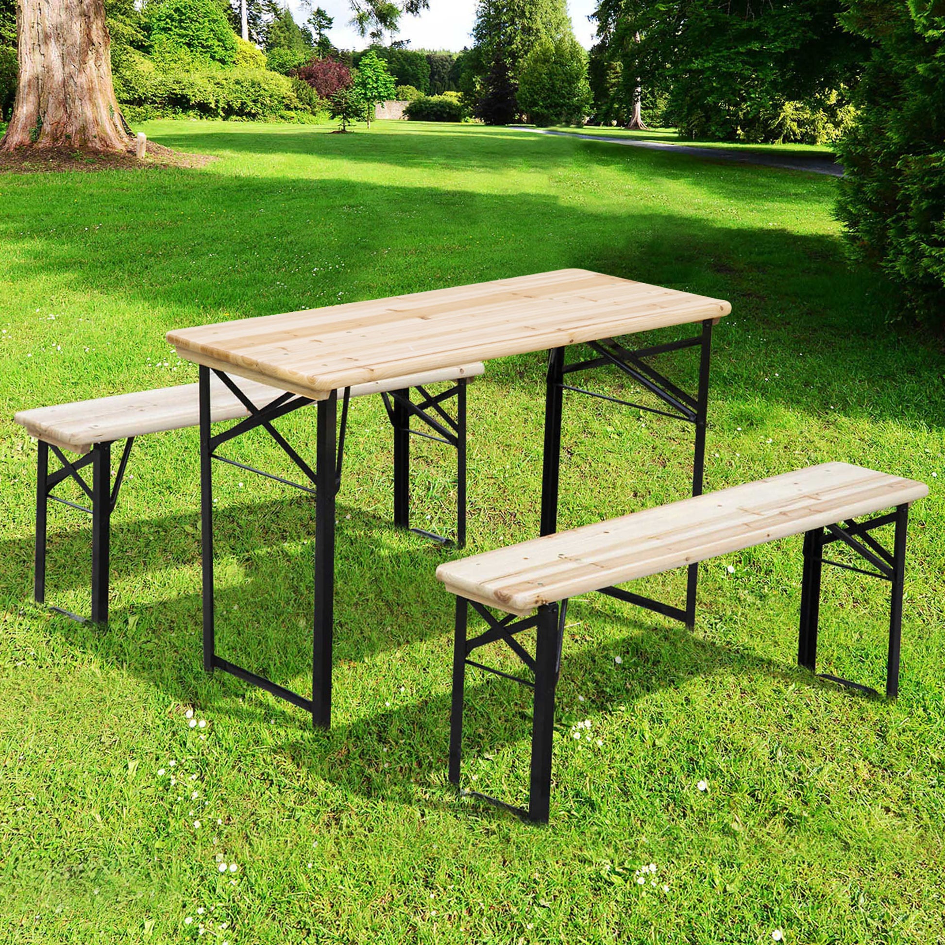 Portable Folding Camping Picnic Table and Bench Set Garden BBQ Chairs Stools Trestle Wooden Wood (120cm(L) x 25cm(W) x 46cm(H))